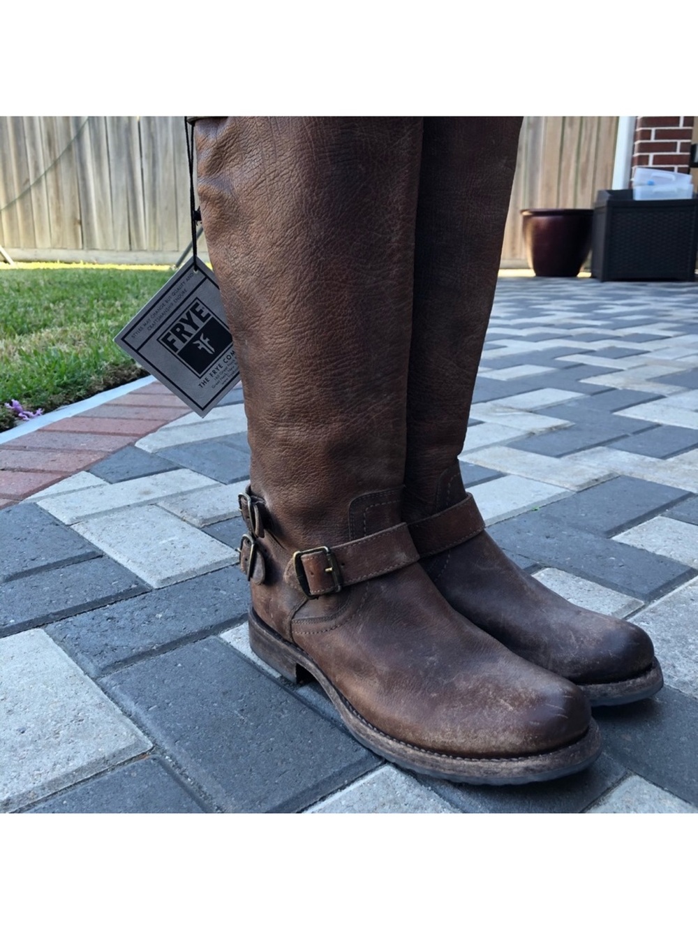 Frye Brown Leather Harness Boots for Women